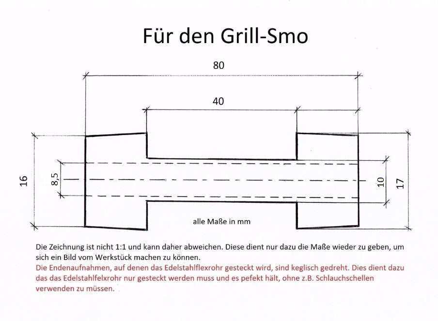 Grilladapter für Edelstahlflexrohre Grill-Smo 0,65 Liter