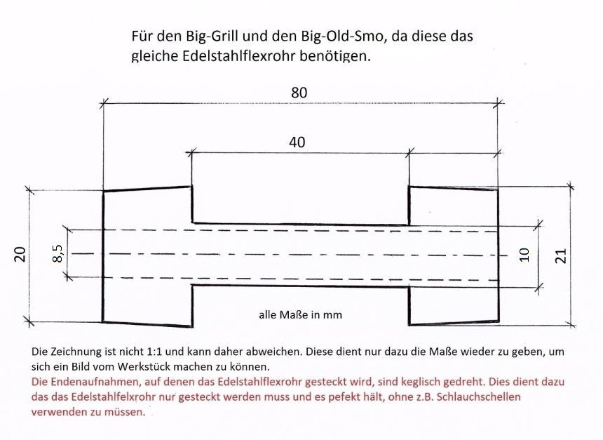 Grilladapter für Edelstahlflexrohre Big-Grill-Smo 1,25 Liter und Big-Old-Smo 2,3 Liter