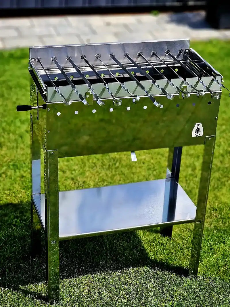 BIG Gerd Edelstahl Schaschlik Mangal Grill Set mit Drehspieß, Grillrosten & Spießen | Aganjok