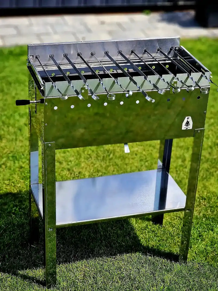 BIG Gerd Edelstahl Schaschlik Mangal Grill Set mit Drehspieß, Grillrosten & Spießen | Aganjok