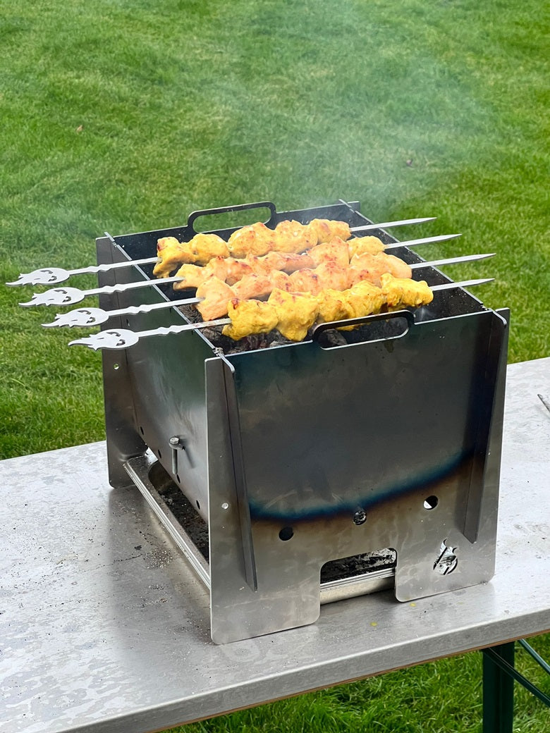 Stecki Steckgrill Mangal aus Stahl - Mobiler & Robuster Schaschlikgrill | Aganjok