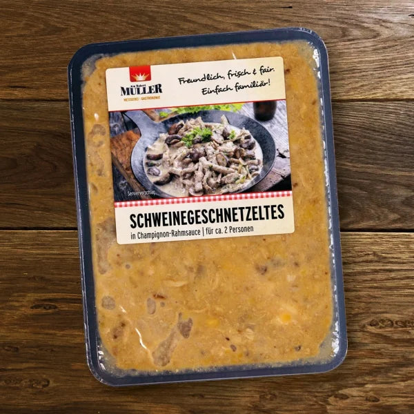 Schweinegeschnetzeltes in Champignon Rahmsauce verpackt