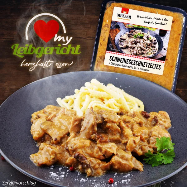 Schweinegeschnetzeltes mit Champignon-Rahmsauce | mySchaschlik Schweinegeschnetzeltes mit Champignon-Rahmsauce | mySchaschlik
